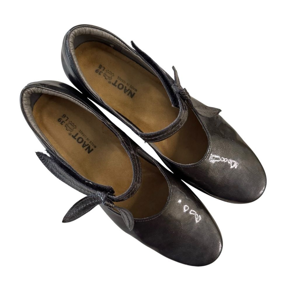 NAOT Pleasure Mary Jane Shoes Patent Leather Heels Pewter Women's Size 8 - 8.5